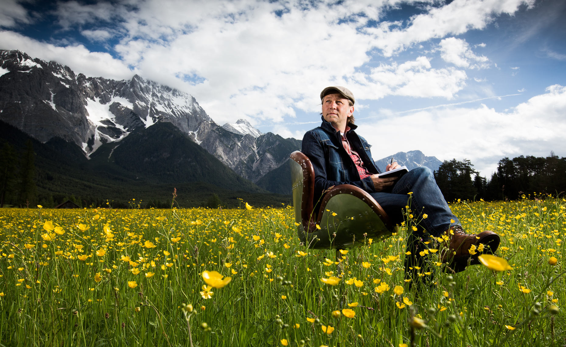 Editorial environmental portrait of Uli Brée in Austrian Alps.