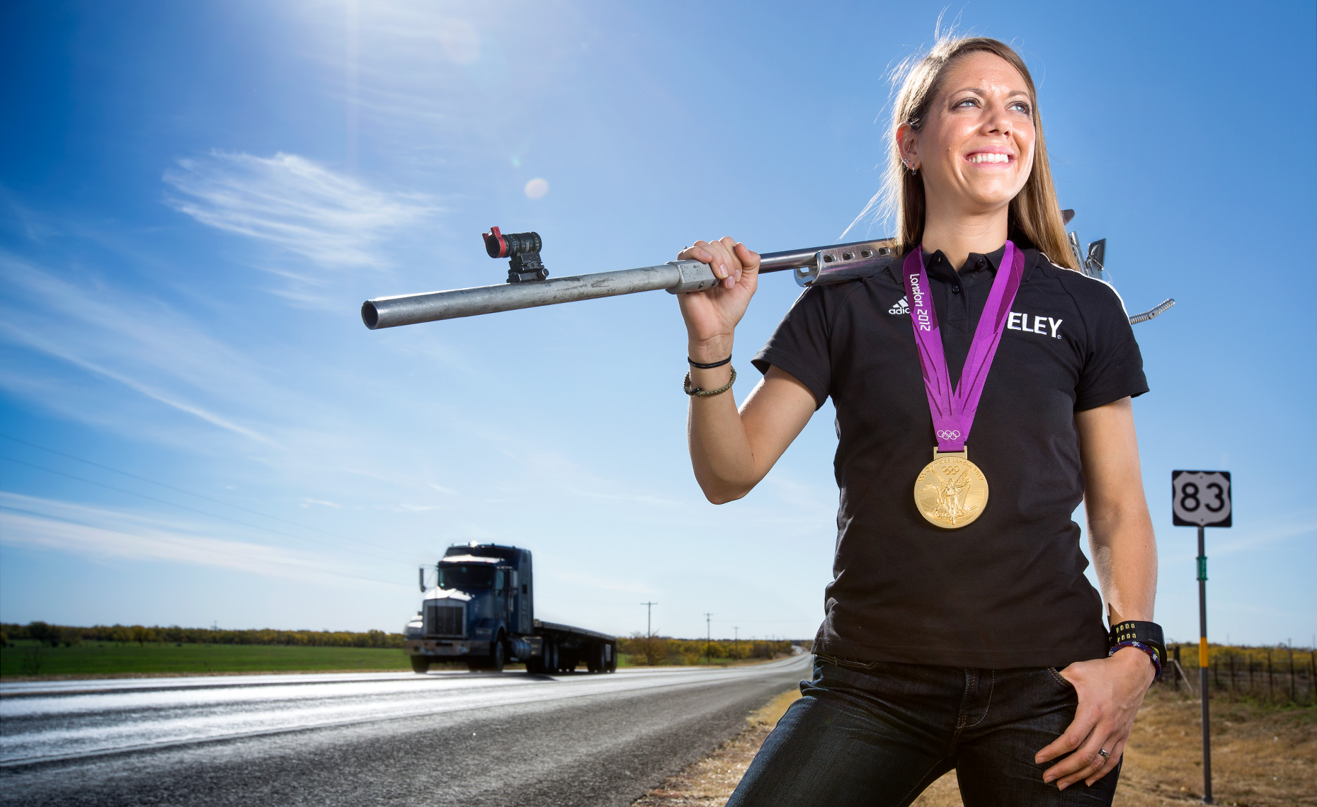 Advertising campaign photography of Team USA rifle shooter Jamie Gray in Texas, USA.